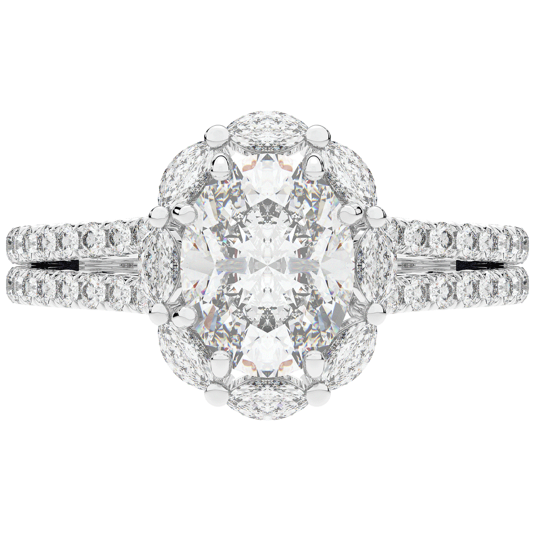 2.30CT.TW OVAL LAB DIAMOND HALO SPLIT SHANK ENGAGEMENT RING