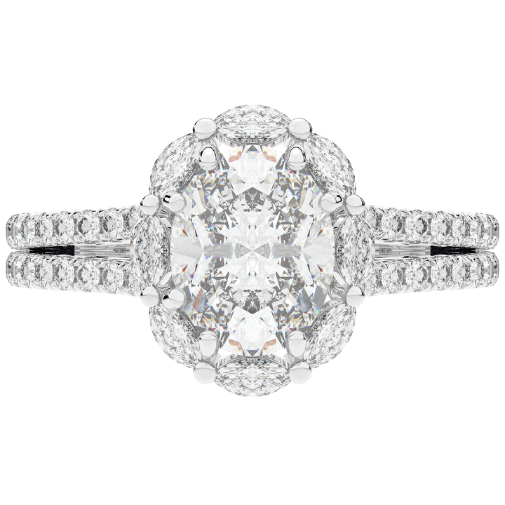 2.30CT.TW OVAL LAB DIAMOND HALO SPLIT SHANK ENGAGEMENT RING