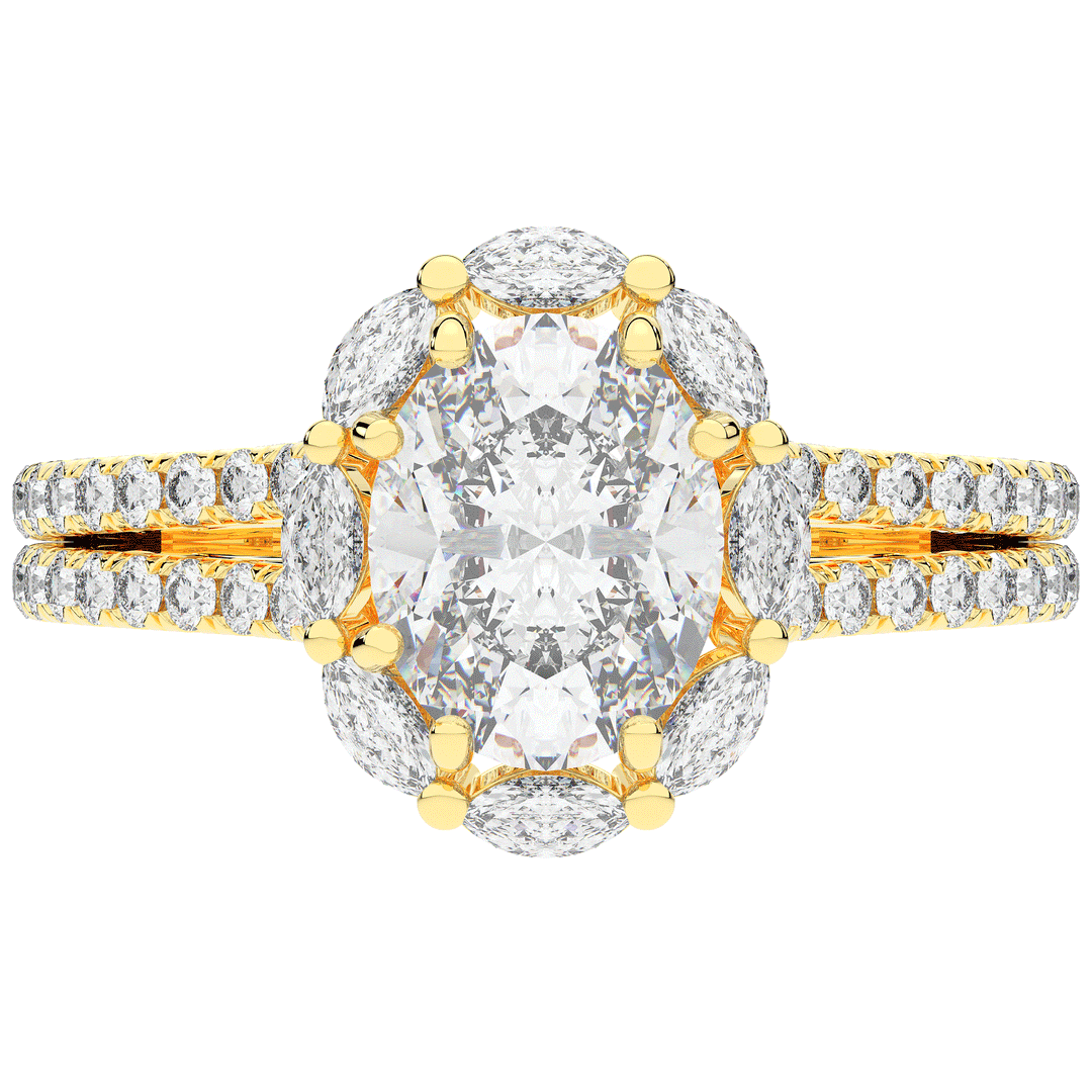 2.30CT.TW OVAL LAB DIAMOND HALO SPLIT SHANK ENGAGEMENT RING