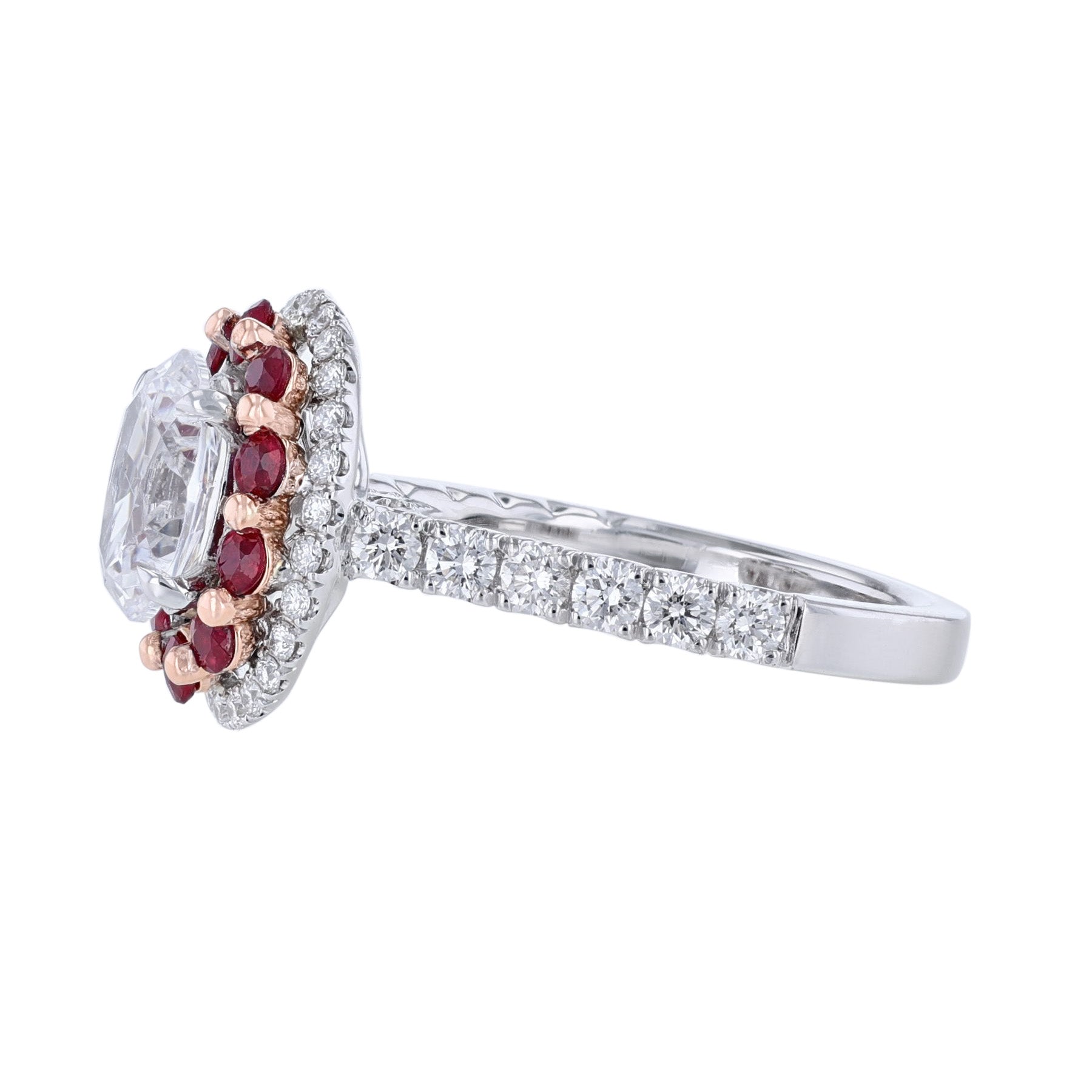 Oval Ruby & Diamond 2 Row Ring ni Yellow Gold