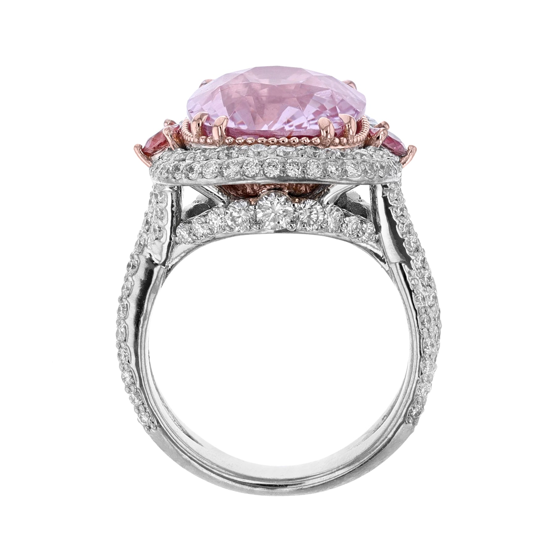 14K Rose Gold Double Row Pavé Pink Sapphire Ring