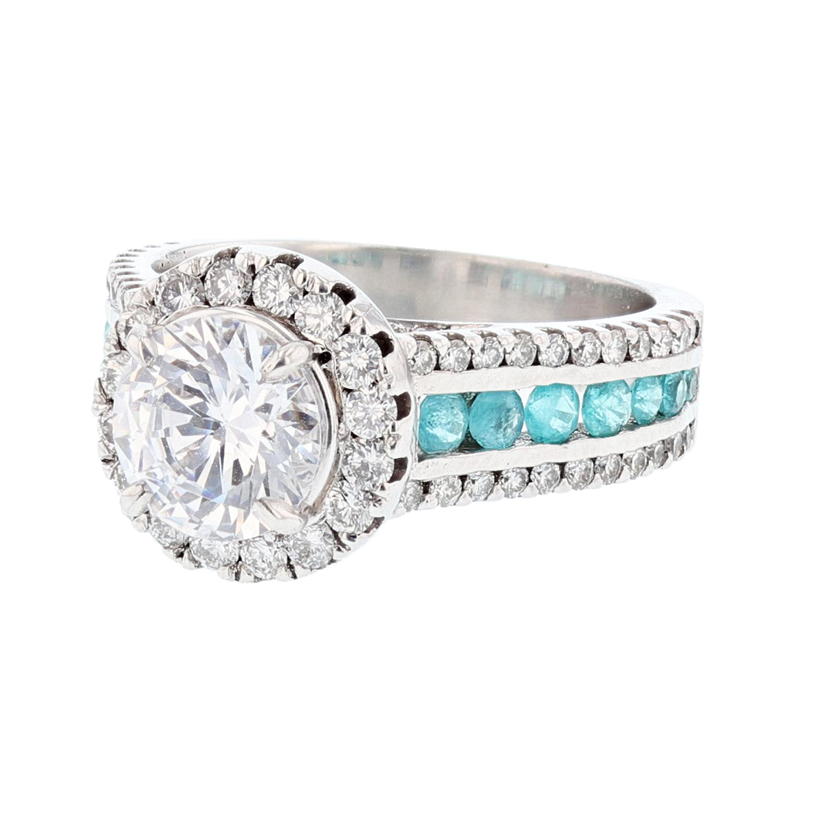 18K White Gold Round Paraiba Tourmaline Diamond Halo Ring – Nazarelle