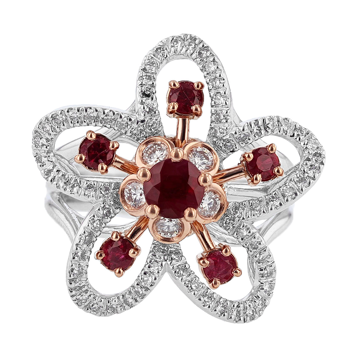 Ruby Diamond Flower Ring